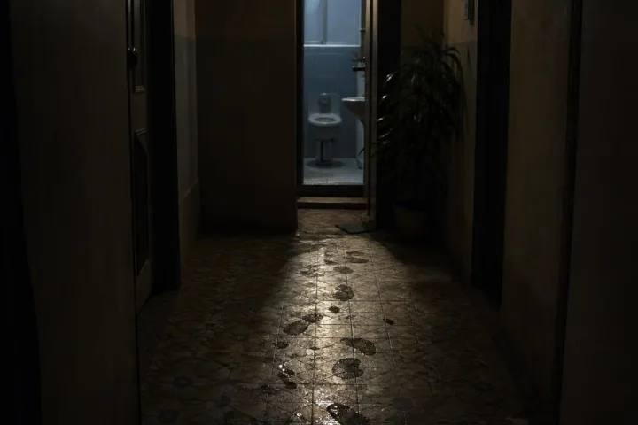 Corridoio buio davanti alla porta del bagno